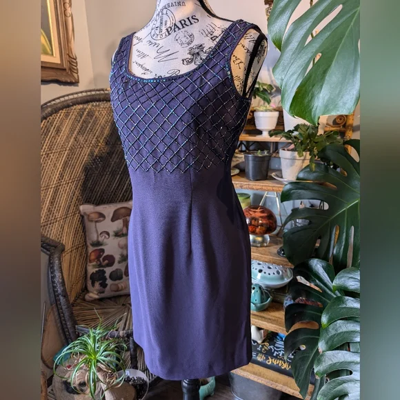 Vintage Womens Purple Beaded Mini Dress Size 2 - Picture 2 of 8